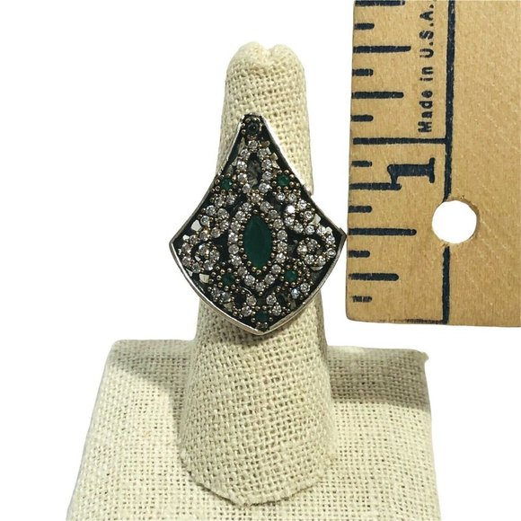 Turkish Handmade SZ 7Jewelry 925 Sterling Silver CZ Emerald Stone Women's Ring - Picture 5 of 6